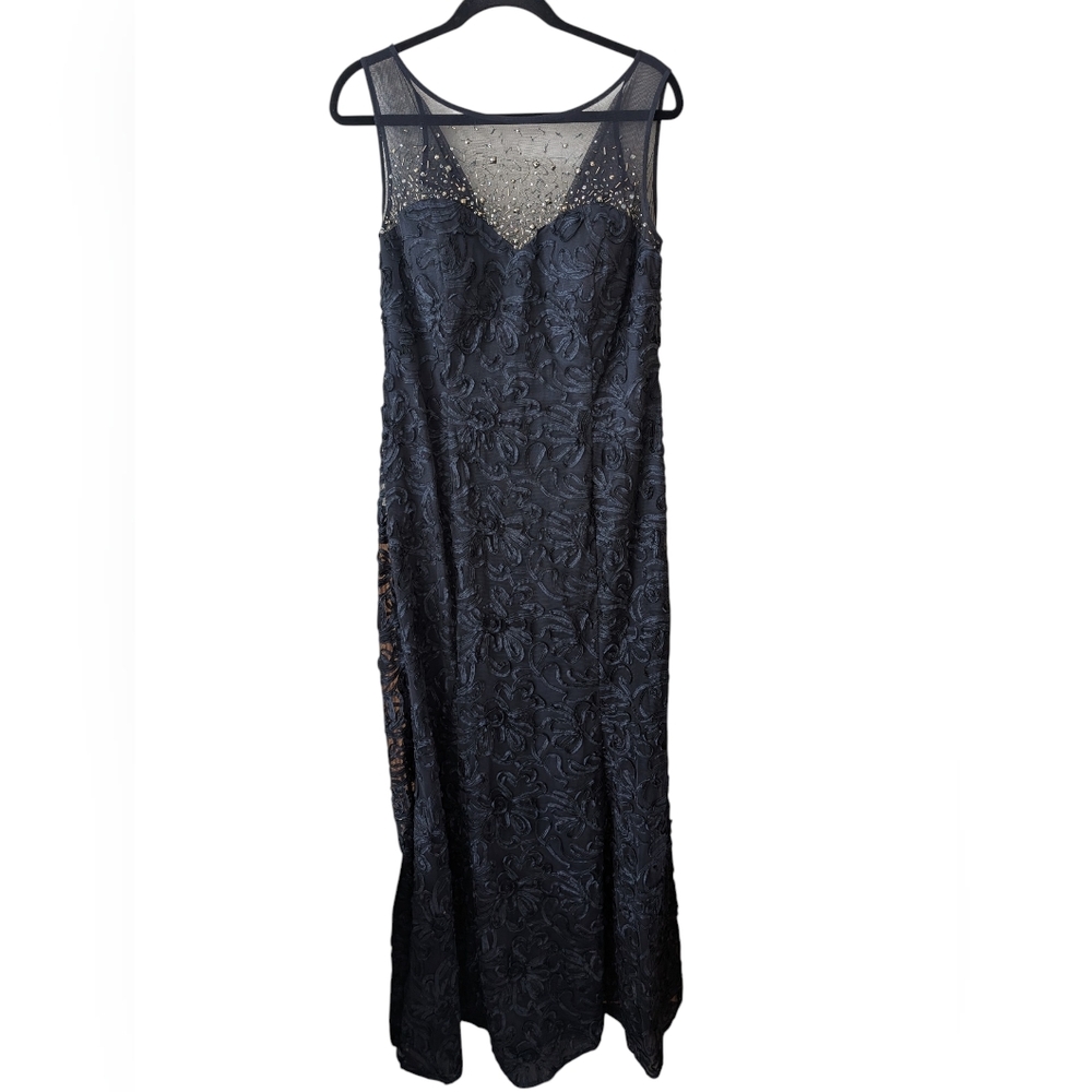 Ignite Evenings Blue Illusion Neck Sequin Formal Maxi Dress Size 14‎